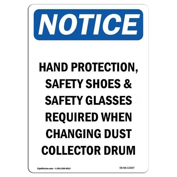 OSHA Notice Sign, Hand Protection Safety Shoes, 18in X 12in Rigid Plastic, 12
